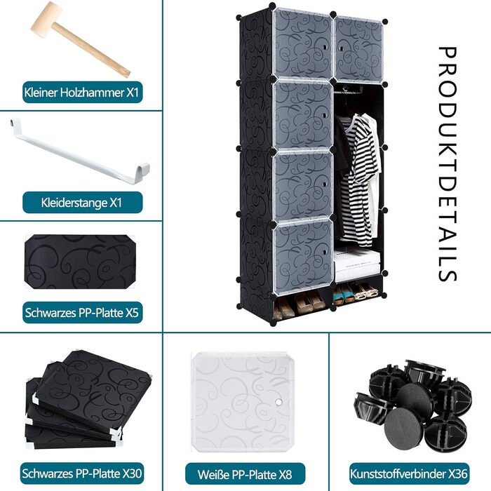 XMTECH DIY Regal System Closet with Door, Shelf Closet, Wardrobe Closet, Shoe Rack made of Plastic (10 Boxes with Closet) (8 Boxes with Shoe Closet)