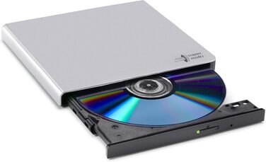 Зовнішній DVD-привід Hitachi-LG GP57, портативний Slim DVD-плеєр та записник для ноутбука та ПК, USB 2.0, сумісність з Windows та Mac OS, швидкість 8x, сріблястий