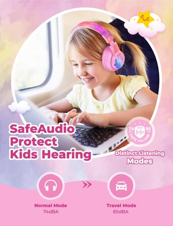 iClever Бездротові навушники для дітей з LED-підсвіткою, Over-Ear, Bluetooth 5.2, мікрофон, BTH12 (Tie-dye рожевий)