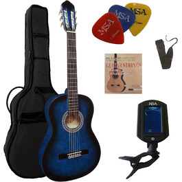 Класична гітара концертного класу, блакитна, з чохлом, тюнером, струнами нейлон та 3 медіаторами