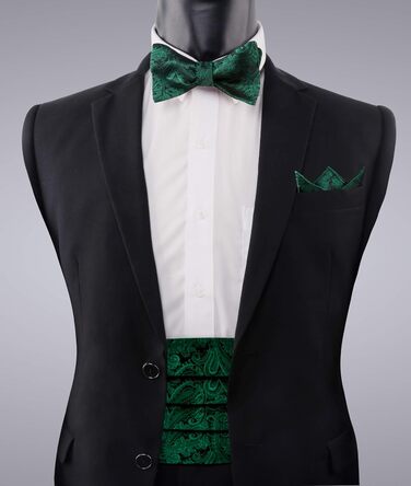 Набір краватка-метелик, ремінь та нагрудна хустинка Alizeal Classic Paisley, темно-зелений, універсальний розмір