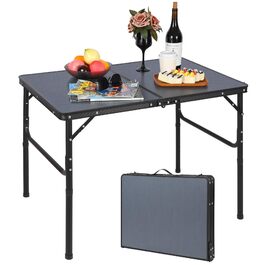 Складний кемпінговий стіл REDCAMP з регульованою висотою 90x60 см, чорно-сірий - для дому, балкону, пікніка