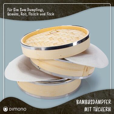 Паровар Dimono® з бамбуком та нержавіючою сталлю, 2 яруси, бамбуковий паровар з кришкою, кошик для приготування рису, сумо, пельменів, овочів, м'яса та риби (діаметр 24 см)