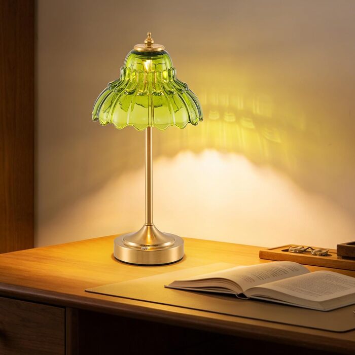 Ретро настільна лампа бездротова, акумуляторна 6000mAh, з регулюванням кольору та яскравості, портативна LED лампа для вітальні, спальні, бару (зелена)