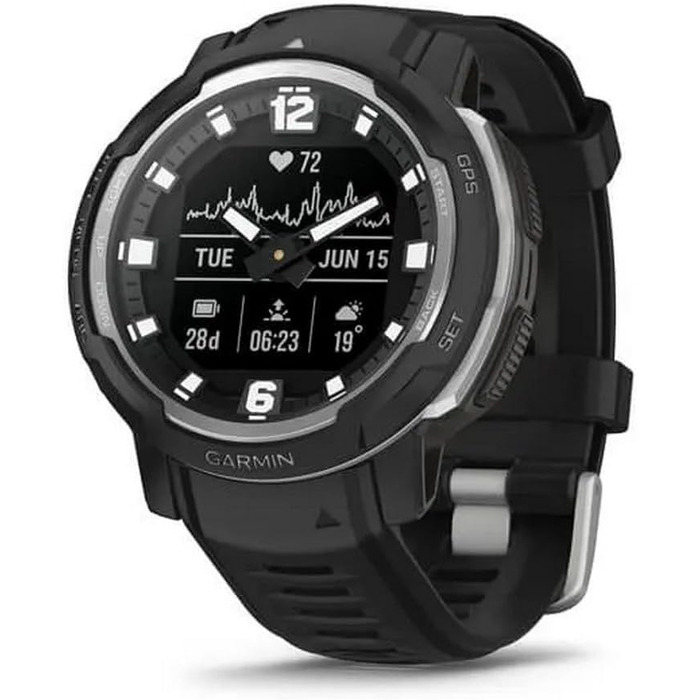 Garmin Instinct Crossover - Розумний гібридний годинник з GPS, аналоговим вимірюванням часу, 40+ спортивних функцій, сповіщеннями та Garmin Pay (Чорний/Срібний)
