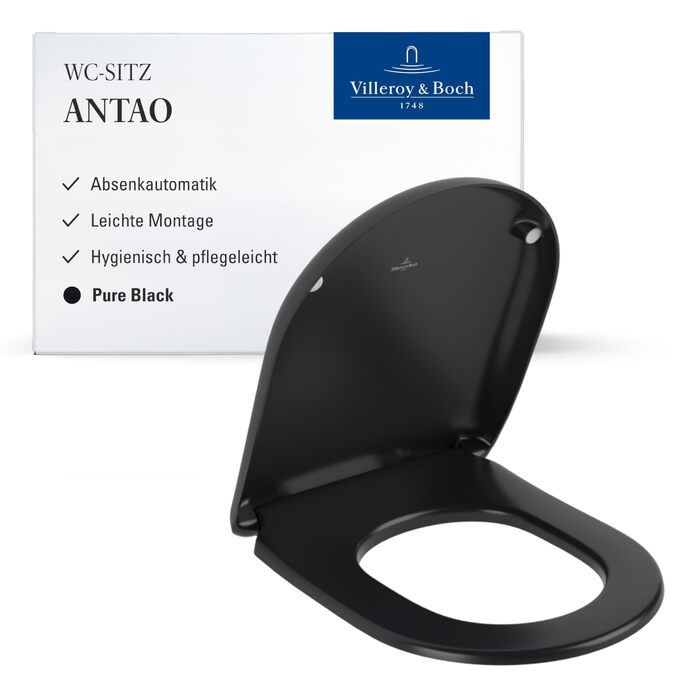 Сидіння для унітаза Villeroy & Boch O.novo D-подібне з мікроліфтом (SoftClose), Duroplast, матовий чорний