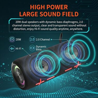 CYBORIS Портативна Bluetooth колонка 2-в-1 з магнітом, 20W, RGB підсвічування, 24 год, IPX6, TWS - для подорожей, вечірок