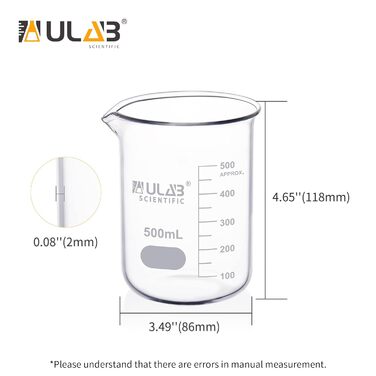 6 Pieces Berker 500ml Glass Beakers, Borosilicate Glass Beaker with Graduations, Glass Beaker Set for Laboratory, Kitchen, School UBG1038