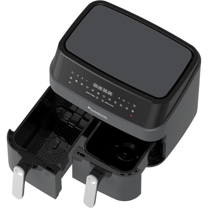 Аерофритюрниця TurboTronic Doppel XXL 9л (2х4.5л) з цифровим керуванням, сіра - фритюрниця без олії, 12 програм
