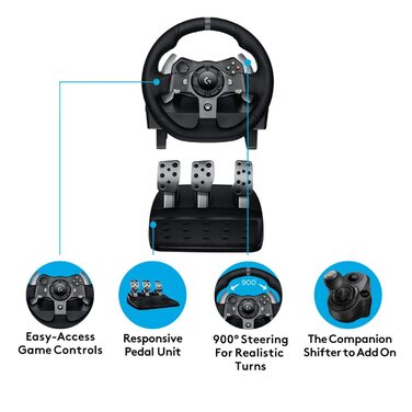 Руль Logitech G920 Driving Force для Xbox Series X|S, Xbox One, PC, Mac. Двомоторний Force Feedback, 900° кут повороту, регульовані педалі, UK-штекер.