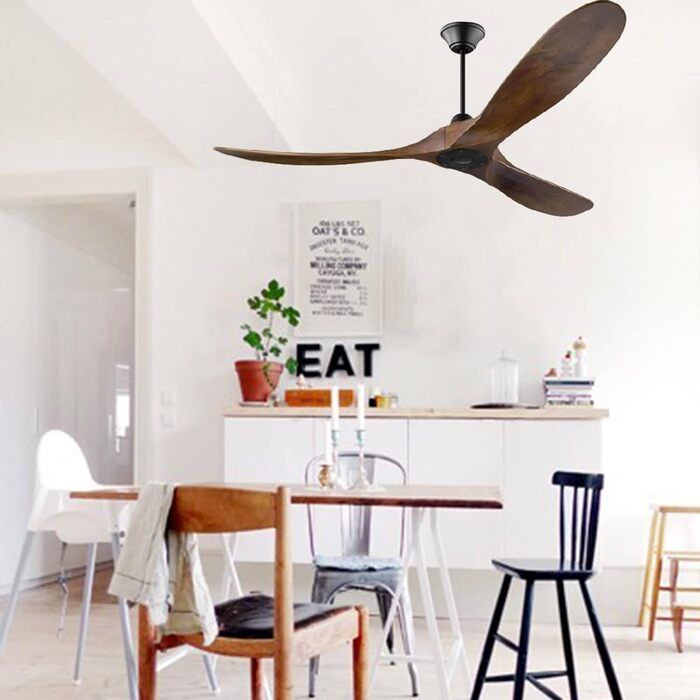 Вентилятор стельовий дерев'яний без освітлення з пультом керування, тихий, для вологого приміщення (152см, коричневий)