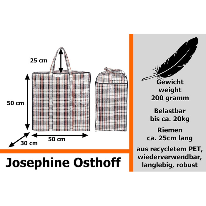Josephine Osthoff Unisex Heavy-Duty Waterproof Storage Bags, Durable & Versatile, with Zipper for Moving & Shopping, 75L Capacity, Up to 20 kg Load Capacity, Black, Pack of 9