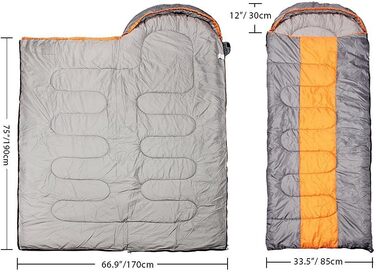 Спальний мішок для кемпінгу, 3 сезони, з капюшоном, для дорослих, зимовий, для подорожей, рюкзаків, походів, з компресійним мішком, оранжевий/сірий, L