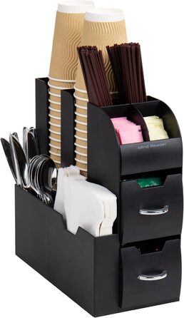 Mind Reader Anchor Collection 11 Compartments for Coffee Cups and Spices, with 2 Drawers, Plastic Rubber, Black, 1 Pack
