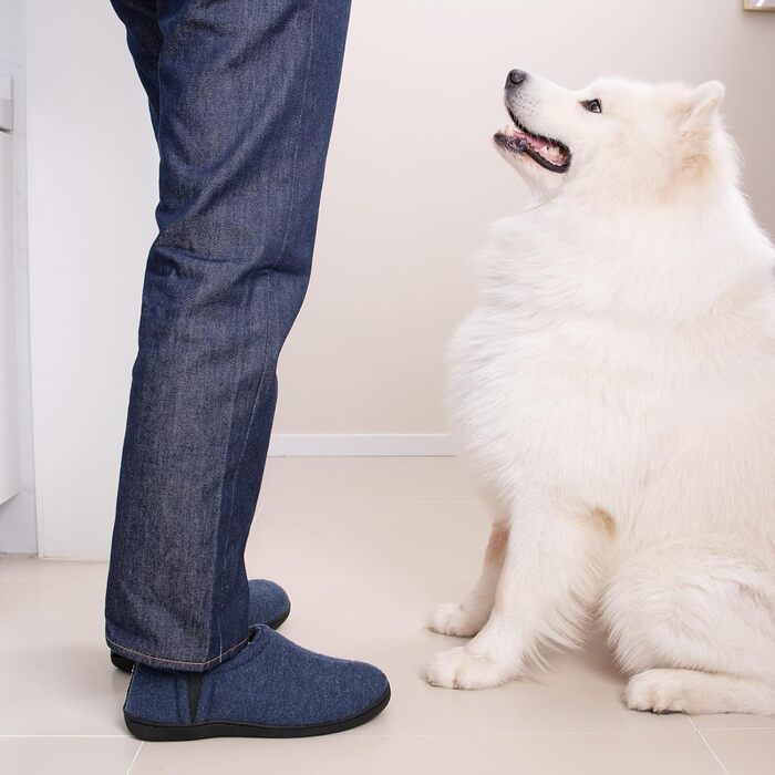Чоловічі халапи з штучної вовни Snug Leaves з піною Memory Foam, антиковзаючі, теплі, з штучним Sherpa, з еластичними вставками (46/47 EU, темно-синій)