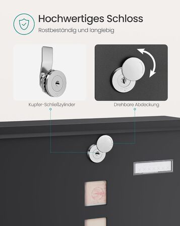 Поштова скринька SONGMICS з замком, оглядовим вікном та відділенням для газет, сіра, 10x30.8x33.8 см (GMB20AG)