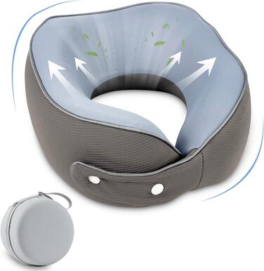 Memory Foam Travel Pillow with Storage Box - Orthopedic Neck Pillow for Airplane, Car, Train - 100% Memory Foam