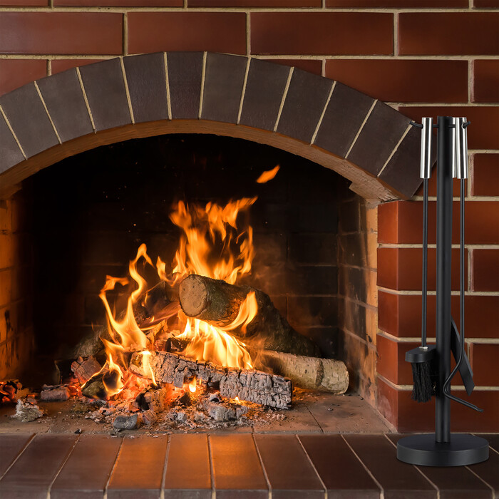Relaxdays Modern 4-Piece Fireplace Tool Set with Stand