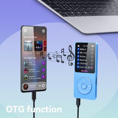 MP3-плеєр 64GB з Bluetooth 5.3, ультралегкий (30г), до 80 годин роботи, 1.8