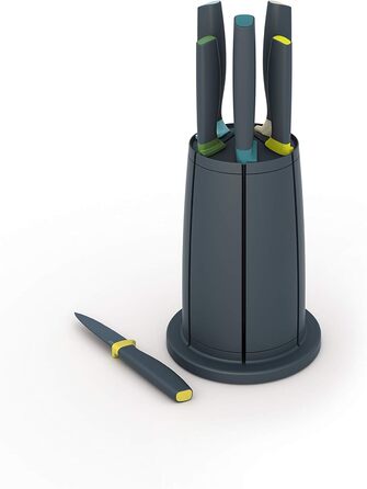Joseph Joseph Elevate - 6-Piece Knife Block Set with Rotating Stand, Stainless Steel Blades, Opal