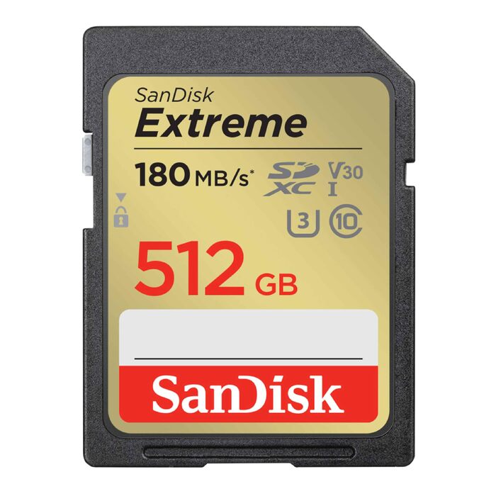 Карта пам'яті SanDisk Extreme SDXC UHS-I 512 GB (V30, U3, 180 МБ/с, 4K UHD, водонепроникна та ударостійка)