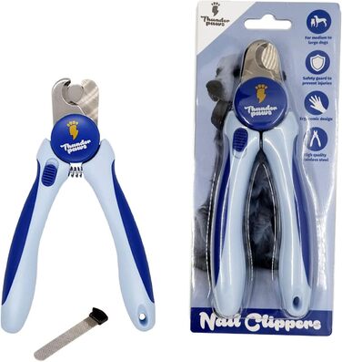 Професійна ножиця для обрізання кігтів собак із захистом, блокуванням безпеки та пилочкою (середній/великий, зелений/синій)