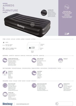 Надувний матрац Bestway Aeroluxe Airbed з вбудованим електронасосом, Queensize 203x152x46 см