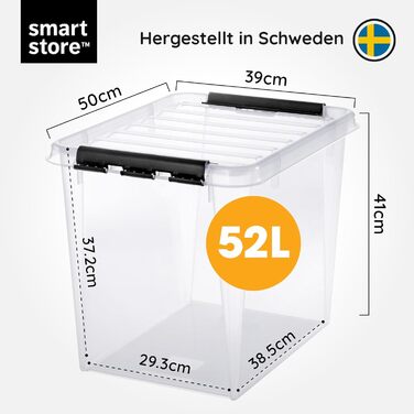 SmartStore Storage Boxes with Lid, Large, 52 L, Transparent, 2-Pack, Reinforced, 10-Year Warranty, Food Safe, with Clip Closure, Stackable, BPA-Free Plastic, 50 x 39 x 41 cm