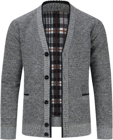 Чоловічий кардиган Allthemen з V-подібним вирізом, з підкладкою, на кнопках, грубий трикотаж, теплий перехідний жакет (4XL, світло-сірий)