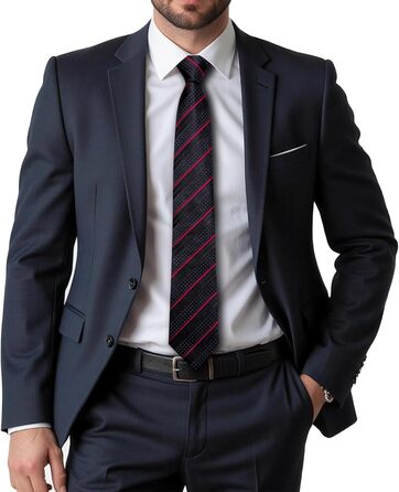 Чоловіча краватка Dubulle з квітковим візерунком Paisley, шовкова краватка, смугаста, комплект краватки та нагрудного хустинки для весілля, ділового стилю (чорно-червона смугаста)