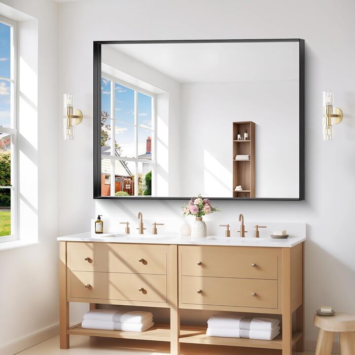 Дзеркало настінне прямокутне без рами 75x75 см для ванної, спальні, вітальні. Чорний колір, вертикальна/горизонтальна орієнтація