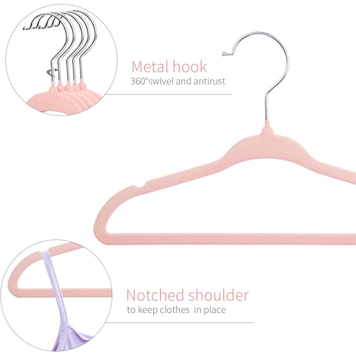 Плечики для дитячого одягу ManGotree з велюру, 30 шт, рожеві. Плечики для дитячого одягу з обертовим гачком, спеціальний дизайн для дитячої та дитячої одягу.