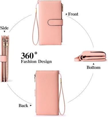 GOIACII Wallet for Women, Leather Wallet for Women, RFID Blocking Large and Long Wallet for Women with Multiple Card Slots, Removable Wrist Strap