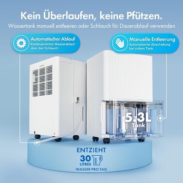 Електричний осушувач повітря VonHaus 20л/24г з Wi-Fi, для підвалу та кімнат до 20м², з таймером та шланг для зливу, сумісний з Alexa & Google Home