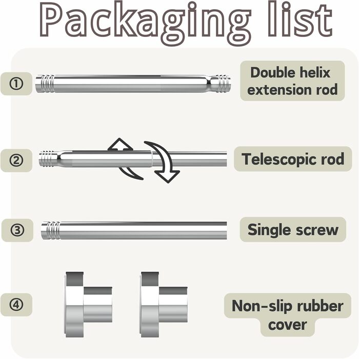 Штанга для душу без свердління, нержавіюча сталь, регульована, 85-160 см, діаметр 25 мм, срібляста