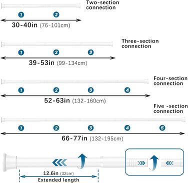 Штанга для душу/шторки без свердління AIZESI, 80-190 см, 1 шт. (Біла)