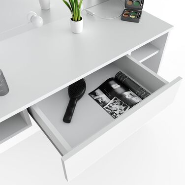Туалетний столик Vicco Daenerys 100 см, білий, з дзеркалом, пуфом і LED-підсвіткою