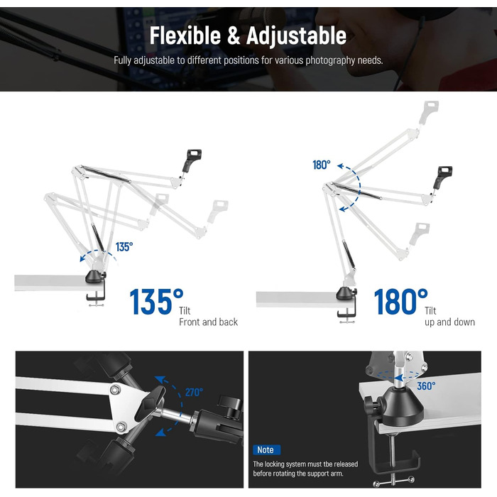 NEEWER Тримач для мікрофона NW-35W - підставка для мікрофона з регульованим кріпленням, сумісна з Blue Yeti, Snowball, Yeti X, Quadcast