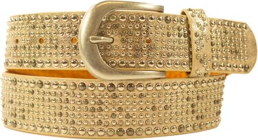 Жіночий ремінь Damengürtel з заклепками та стразами, вінтажний стиль, синтетика, ширина 3.8 см, довжина 110 см (є варіанти 115 см, колір Solar-gold)