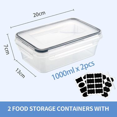 12 контейнерів для зберігання їжі з кришкою, контейнери для заморожування, meal prep бокси, 6 x 1л/0.52л, BPA-free, герметичні, для мікрохвильової печі, придатні для миття в посудомийній машині, для зберігання та транспортування їжі, фруктів, овочів