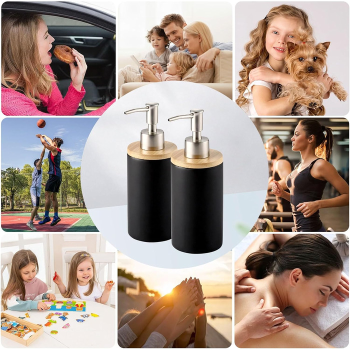 Дозатор для мила з кераміки, 500 мл, з металевим насосом, 2 шт. (білий/чорний)