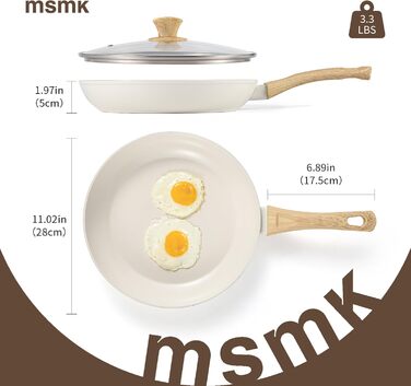 Сковорода керамічна антипригарна MSMK 28 см з кришкою та лопаткою, для газової та індукційної плити, кремова