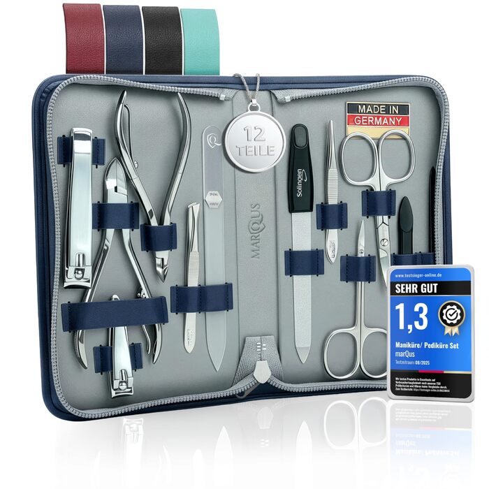Набір для манікюру та педикюру marQus Solingen - 12 предметів у шкіряному етиулю, повний комплект для догляду за руками та ногами, блакитний