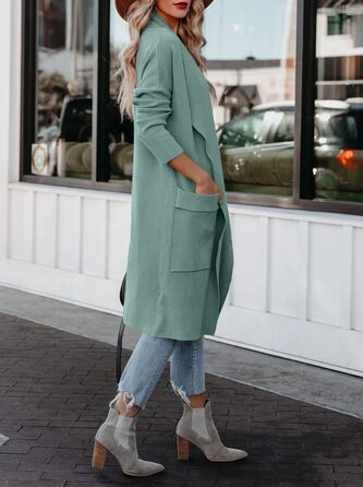 Жіночий кардиган з відкритим передом та бахромою, довгий, однотонний, колір: бірюзовий