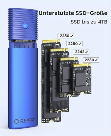 Зовнішній корпус-адаптер ORICO M.2 NVMe та SATA SSD (USB 3.2 Gen 2, 10Gbps), алюмінієвий кейс для SSD 2230/2242/2260/2280, B+M Key, UASP, Trim, без інструментів — PWDM2-BK (Синій)