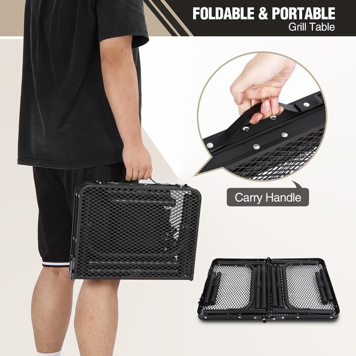 Складний стіл для кемпінгу REDCAMP 60x40 см для пікніка, BBQ, приготування їжі - легкий, алюмінієвий, з регульованими ніжками, чорний