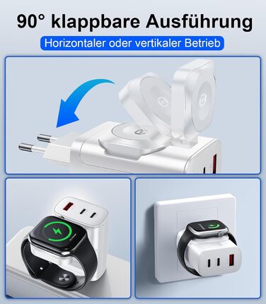 Зарядний пристрій 4-в-1 для Apple Watch та iPhone: 40W USB-C, швидка зарядка PD, сумісний з Apple Watch 10/9/8/7/6/Ultra/SE, iPhone 17/16/15 Pro Max, iPad, AirPods (Білий)