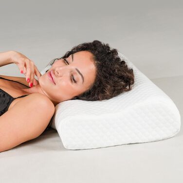 Ортопедична подушка під шию з ефектом пам'яті (Memory Foam), ергономічна підтримка від болю в шиї та хропіння, регульована висота, змивний чохол, жорстка (55x35x13/11 см)