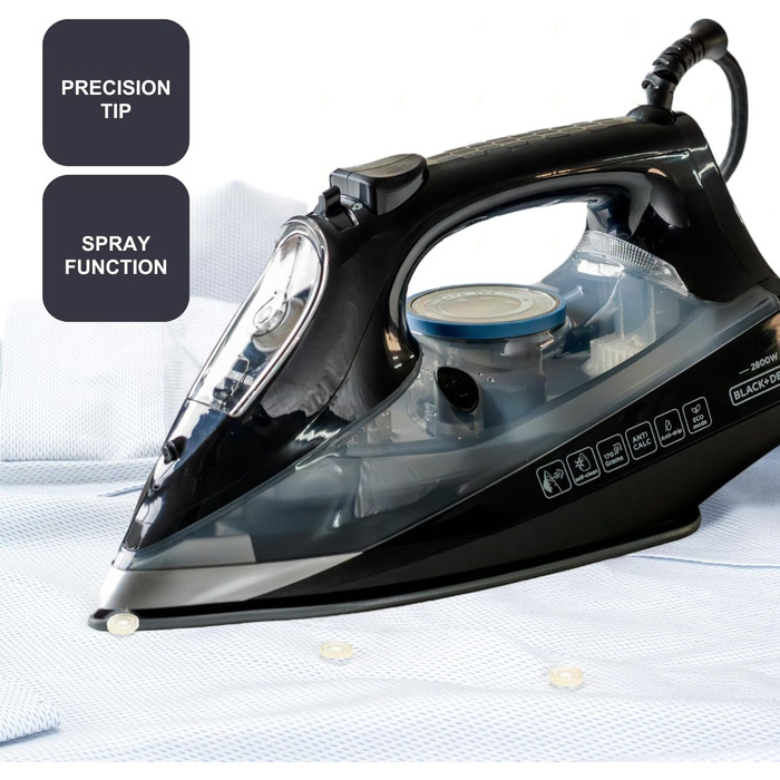 Праска Black+Decker Blau BXIR2200E з парою, 2200 Вт, пластик, 370 мл, 2600 Вт, 170 г/хв