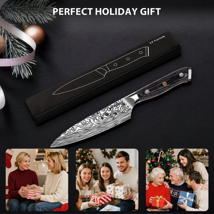 Ніж Santoku MOSFiATA 18 см з нержавіючої сталі EN 1.4116 з дерев'яною ручкою (10 см) - Кухонний ніж для нарізки